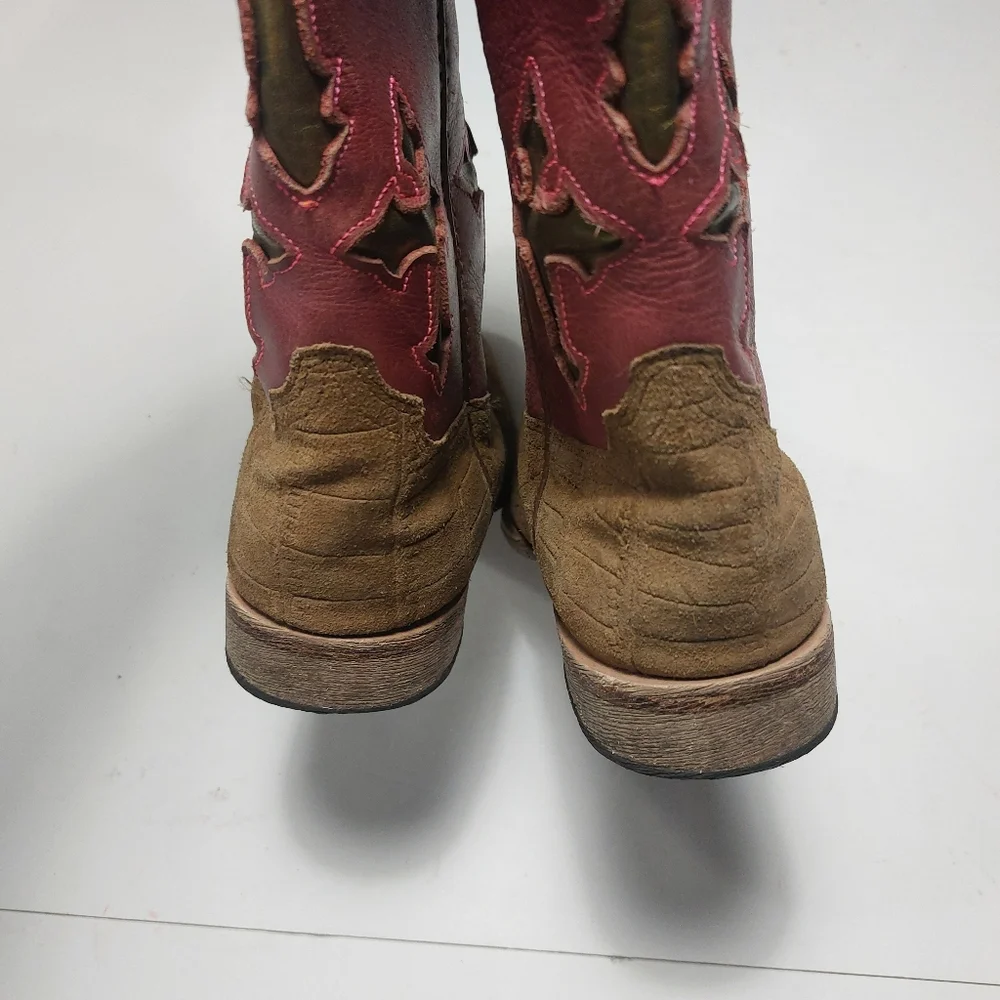 ARIAT Girls Pink and Brown Leather Slip-on Boots Size 3